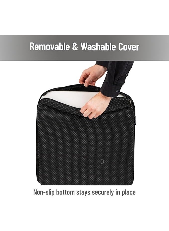 Large Memory Foam Seat Cushion with Gel Comfort Layer, Anti-Slip Base, Carry Handle, Removable Washable Cover, Ergonomic Chair Cushion for Office and Wheelchair Use, Black - Image 2