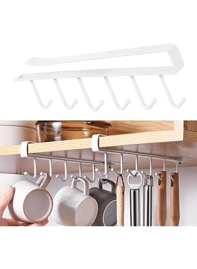 6 Hooks Cup and Utensil Holder - Instant Mount Under Shelf or Cabinet (No Screws) - Space Saving Organizer for Kitchen and Bathroom. - Image 3