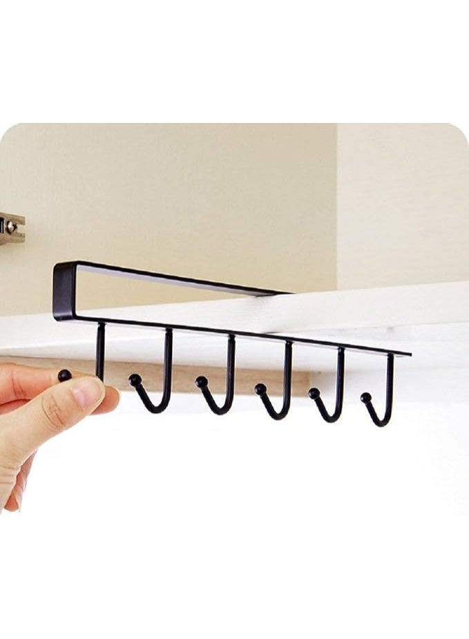 6 Hooks Cup and Utensil Holder - Instant Mount Under Shelf or Cabinet (No Screws) - Space Saving Organizer for Kitchen and Bathroom. - Image 2
