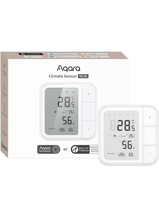 أكارا مستشعر درجة الحرارة متعدد الوظائف Aqara Thread/Zigbee W100، لمراقبة درجة الحرارة والرطوبة، لاسلكي، للتحكم عن بعد في أنظمة التدفئة والتهوية وتكييف الهواء، 3 أزرار، متوافق مع Matter وHomeKit وApple Home وGoogle - Image 1
