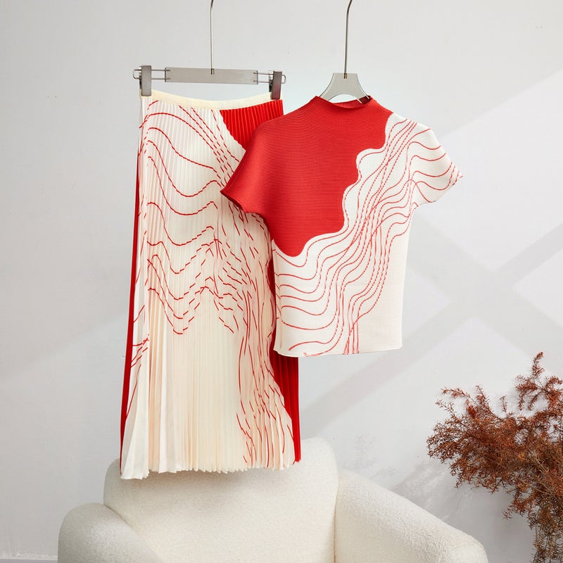Temperament Work Clothing Fashion Skirt Women's Summer New Pleated T-Shirt Pleated Skirt Suit Women's Two-Piece Set - Image 1