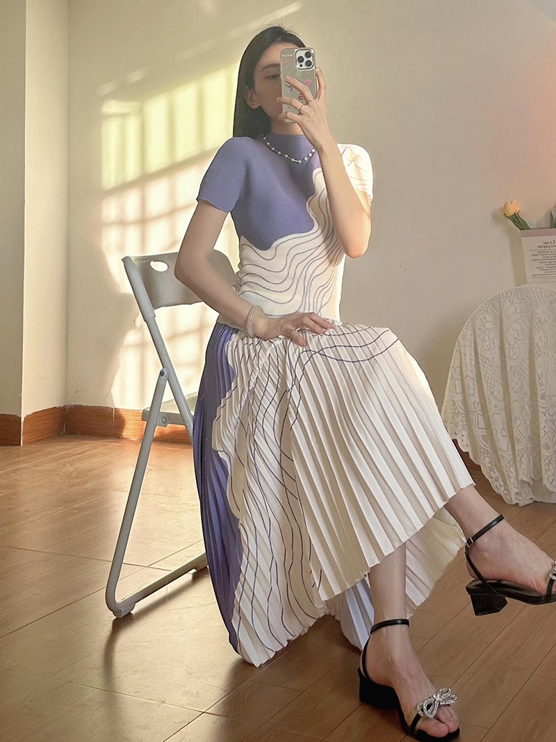 Temperament Work Clothing Fashion Skirt Women's Summer New Pleated T-Shirt Pleated Skirt Suit Women's Two-Piece Set - Image 5