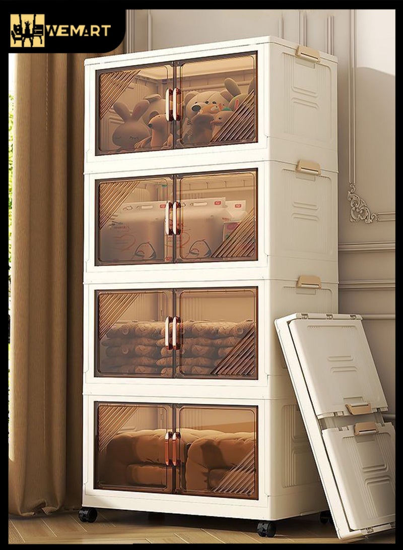 WEMART 4 Layer kitchen organiser Plastic Storage Box with Lid, Organizable Storage Box with Wheels, Foldable Storage Box, Organizable Storage Box, Wall Storage Organizer and Storage Box for Living Room, Office, Dormitory, Black - Image 1