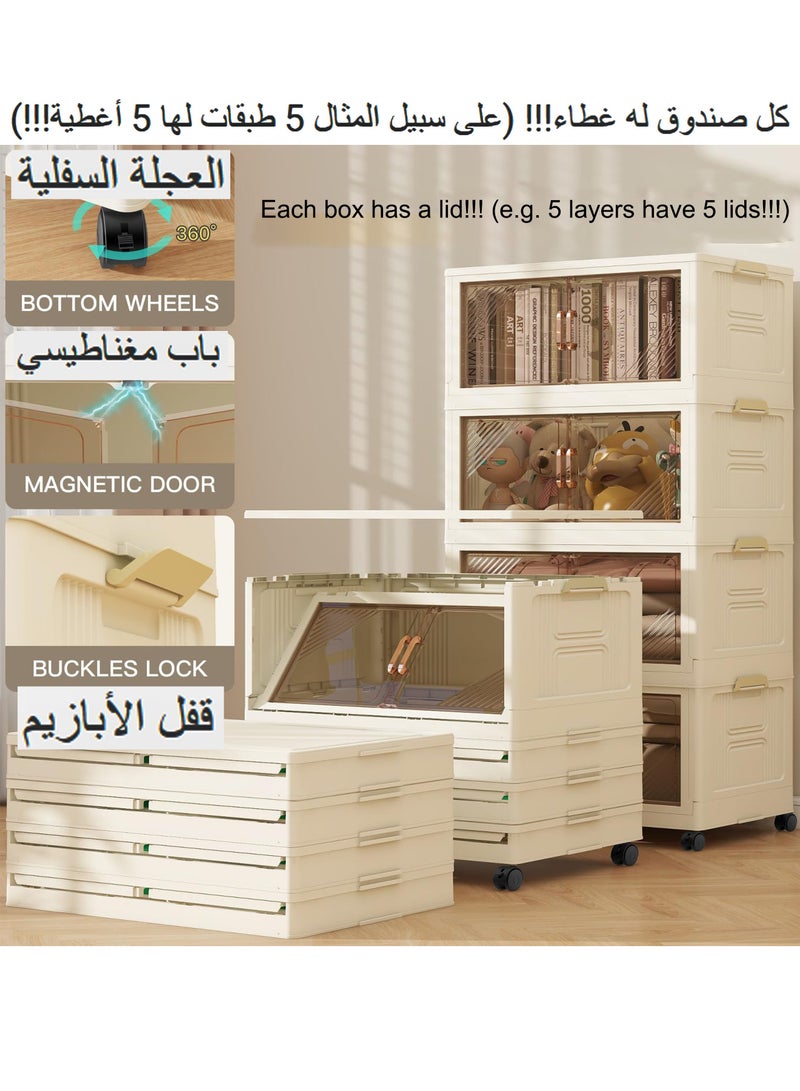 WEMART 4 Layer kitchen organiser Plastic Storage Box with Lid, Organizable Storage Box with Wheels, Foldable Storage Box, Organizable Storage Box, Wall Storage Organizer and Storage Box for Living Room, Office, Dormitory, Black - Image 3