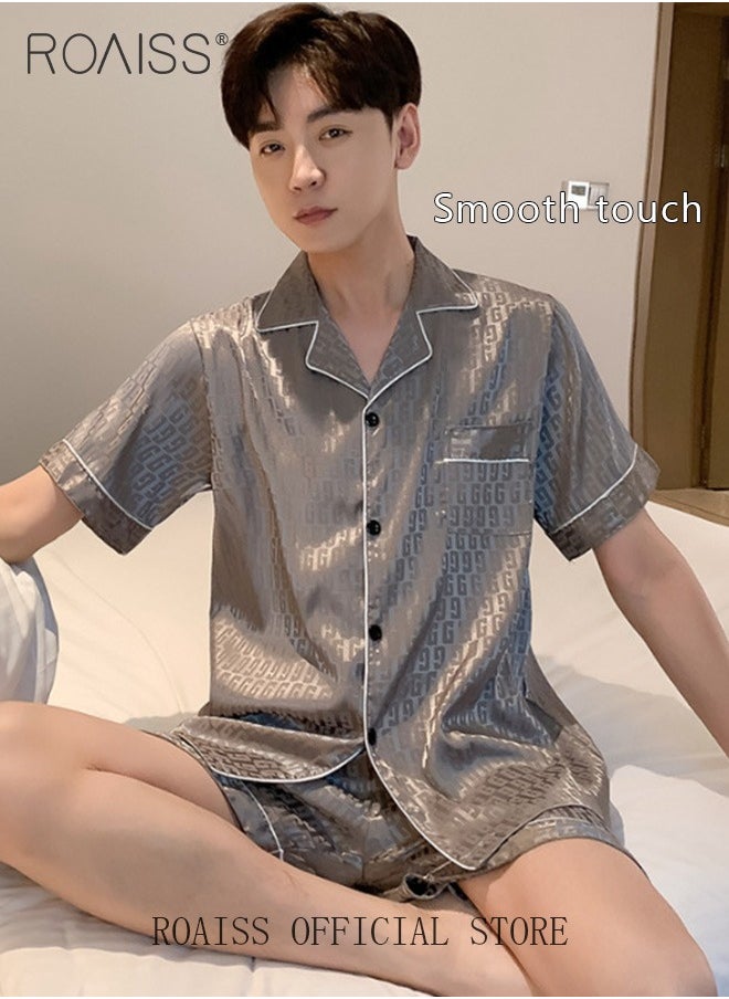roaiss - Men 3 Piece Loungewear Set   Short Sleeves Shorts & Long Pants   Ice Silk Pajamas Loose & Comfortable Skin Friendly Fabric - Image 1