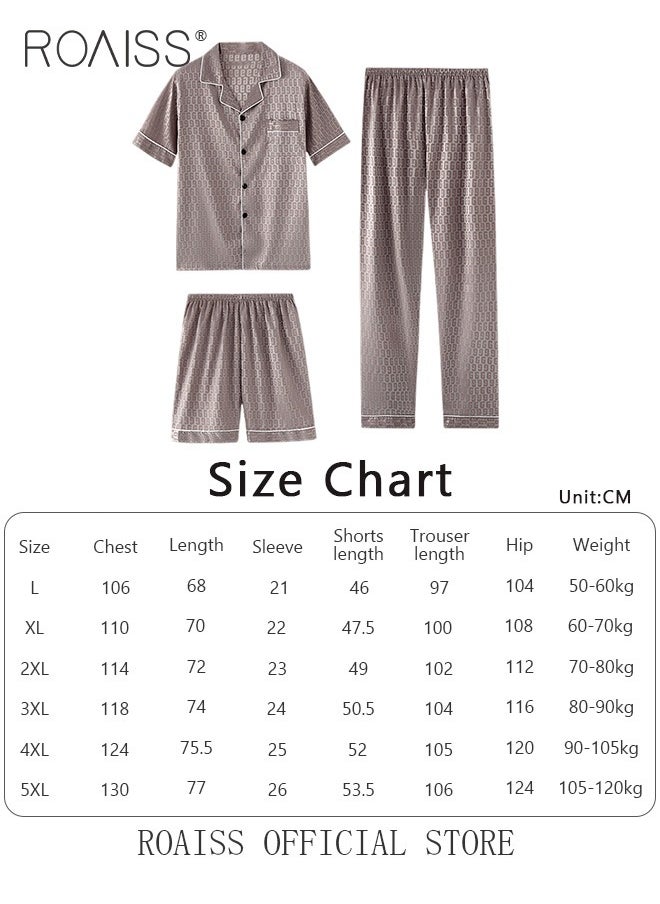 roaiss - Men 3 Piece Loungewear Set   Short Sleeves Shorts & Long Pants   Ice Silk Pajamas Loose & Comfortable Skin Friendly Fabric - Image 1