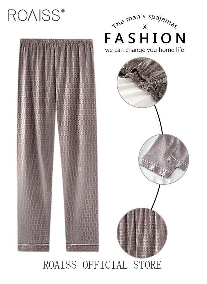 roaiss - Men 3 Piece Loungewear Set   Short Sleeves Shorts & Long Pants   Ice Silk Pajamas Loose & Comfortable Skin Friendly Fabric - Image 1