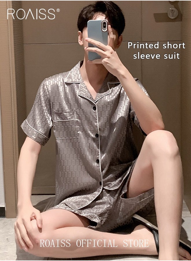 roaiss - Men 3 Piece Loungewear Set   Short Sleeves Shorts & Long Pants   Ice Silk Pajamas Loose & Comfortable Skin Friendly Fabric - Image 1