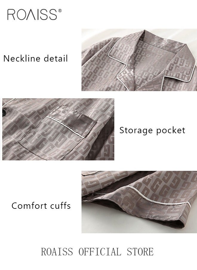 roaiss - Men 3 Piece Loungewear Set   Short Sleeves Shorts & Long Pants   Ice Silk Pajamas Loose & Comfortable Skin Friendly Fabric - Image 1