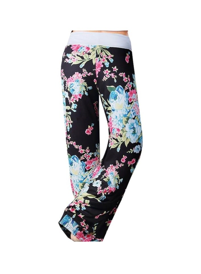 iChunhua Women's Comfy Stretch Floral Print Drawstring Palazzo Wide Leg Lounge Pant  - Image 2