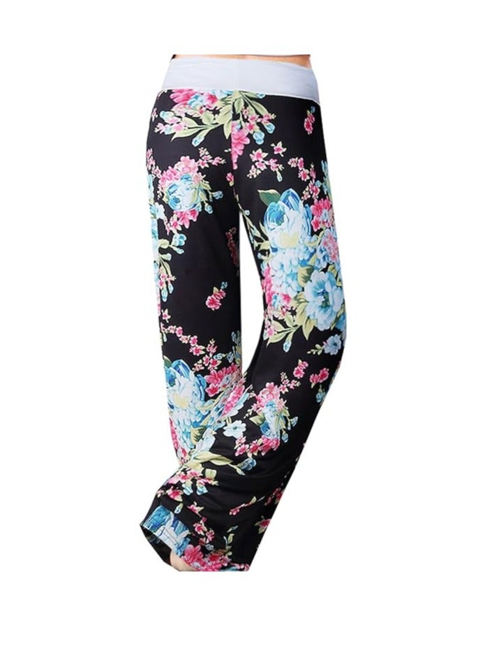 iChunhua Women's Comfy Stretch Floral Print Drawstring Palazzo Wide Leg Lounge Pant  - Image 5