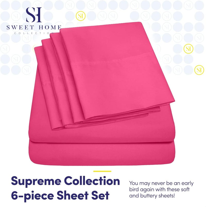 King Size Bed s - 6 Piece 1500 Supreme Fine Brushed Microfiber Deep Pocket King Set Bedding - 2 Extra Pillow Cases, Great Value, King, Fuschia - Image 2