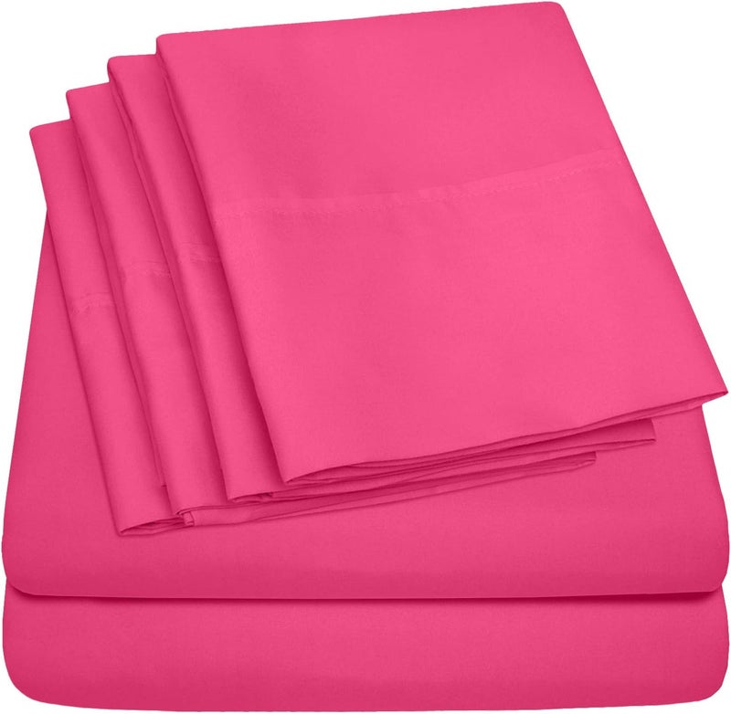 King Size Bed s - 6 Piece 1500 Supreme Fine Brushed Microfiber Deep Pocket King Set Bedding - 2 Extra Pillow Cases, Great Value, King, Fuschia - Image 1