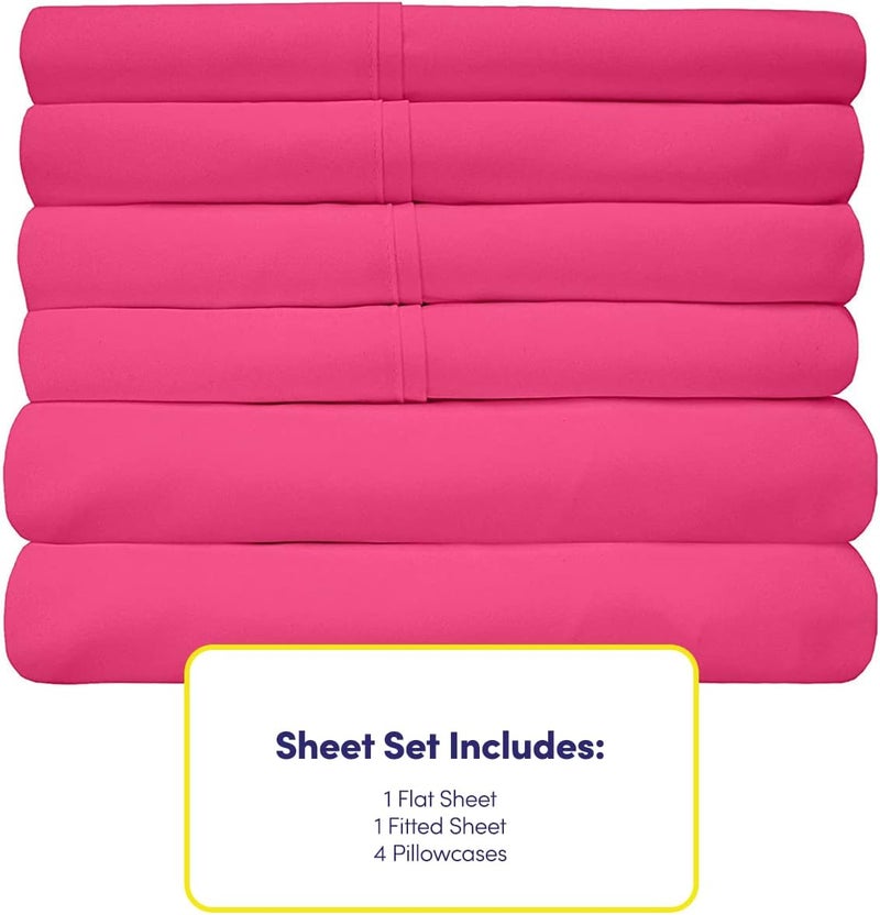 King Size Bed s - 6 Piece 1500 Supreme Fine Brushed Microfiber Deep Pocket King Set Bedding - 2 Extra Pillow Cases, Great Value, King, Fuschia - Image 4