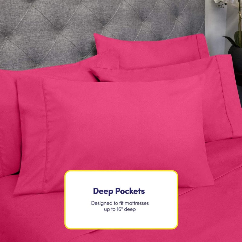 King Size Bed s - 6 Piece 1500 Supreme Fine Brushed Microfiber Deep Pocket King Set Bedding - 2 Extra Pillow Cases, Great Value, King, Fuschia - Image 5