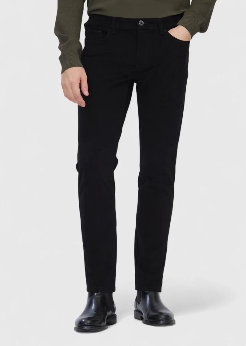 RAMSEY Black Weaving Slim Fit Casual Cotton Blended Trousers