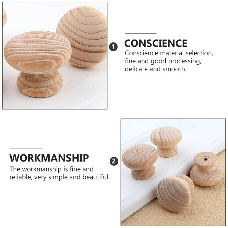 Solid Wood Cabinet Knobs 6Pcs Nordic Unpainted 40mm Diameter Drawer Pulls Wardrobe Furniture - Image 4