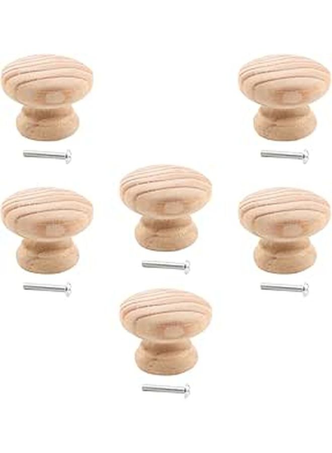 Solid Wood Cabinet Knobs 6Pcs Nordic Unpainted 40mm Diameter Drawer Pulls Wardrobe Furniture - Image 1