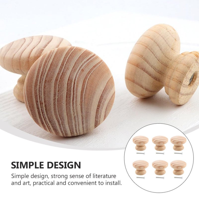 Solid Wood Cabinet Knobs 6Pcs Nordic Unpainted 40mm Diameter Drawer Pulls Wardrobe Furniture - Image 5