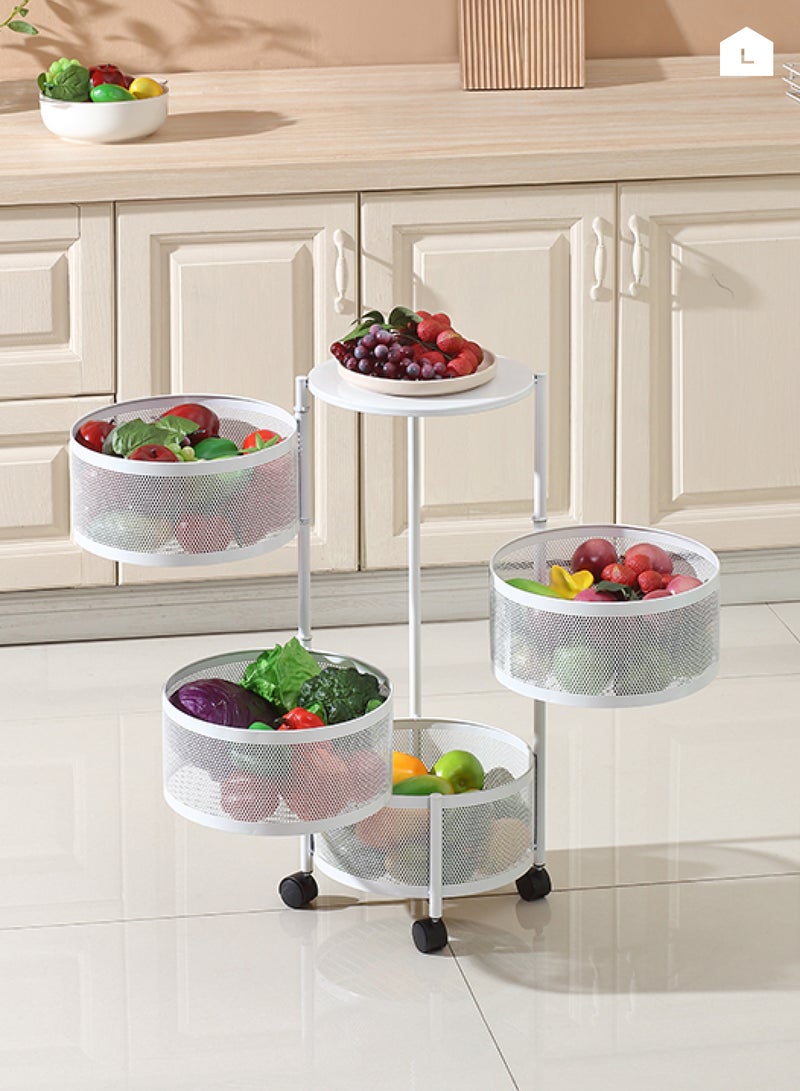 LAWAZIM Circular Storage Rack -4 Layer White- Durable Corrosion-Resistant Tiered Space-Saving Storage Rack with Swivel Caster Wheels Movable Storage Shelf -Versatile for Kitchen Living Room and Office - Image 1
