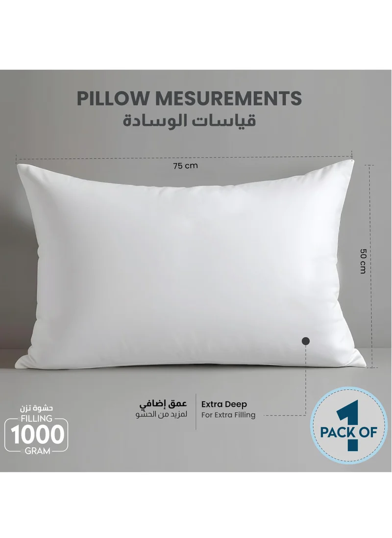 Donetella Bed Pillow 1 Piece (1000 Gm), Microfiber, Soft Comfortable Sleeping Pillow 50x75 cm, White