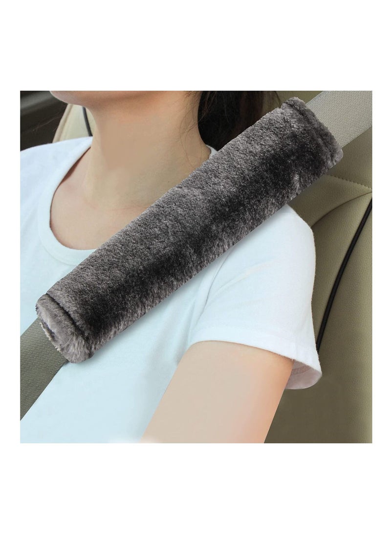 Y&D Auto Seat Belt Shoulder Pad, Soft Faux Sheepskin Wool Universal Seatbelt Cover for More Comfortable Driving, Car, Handbag, Camera Backpack Straps 2Pcs (Dark Gray) - Image 1