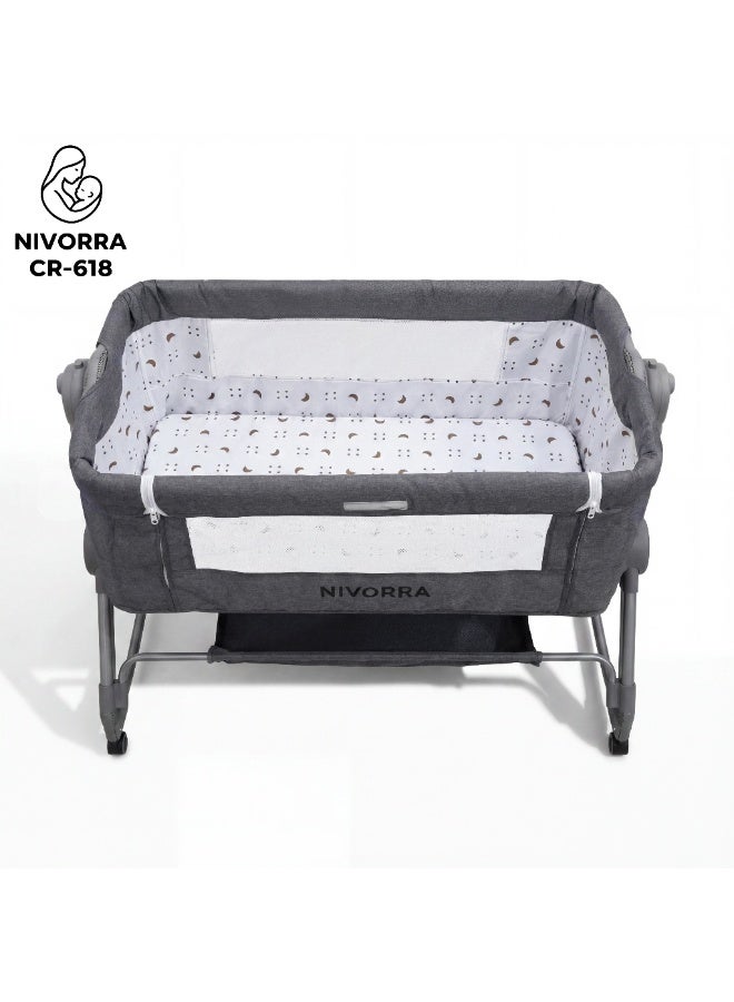 Nivorra Baby Bassinet & Rocking Cradle | 4 Adjustable Height Levels, Portable Crib with Wheels, Mosquito Net & Diaper Changing Table - Image 4