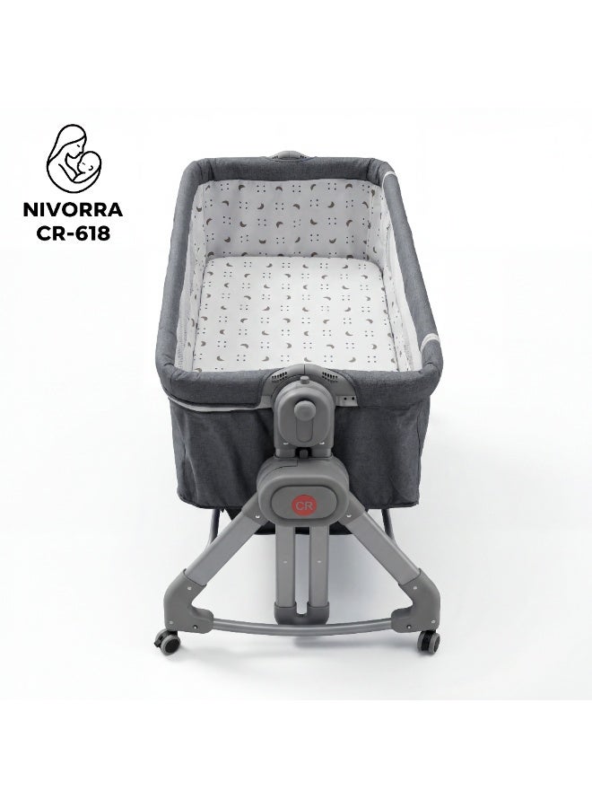 Nivorra Baby Bassinet & Rocking Cradle | 4 Adjustable Height Levels, Portable Crib with Wheels, Mosquito Net & Diaper Changing Table - Image 5