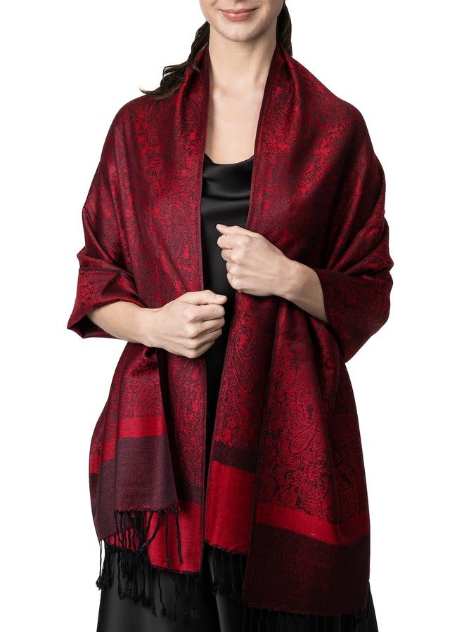 Achillea Women's Two Tone Vintage Jacquard Paisley Pashmina Shawl Wrap Scarf - Image 1