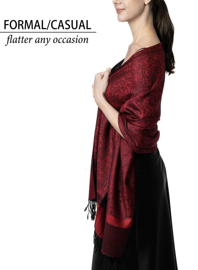 Achillea Women's Two Tone Vintage Jacquard Paisley Pashmina Shawl Wrap Scarf - Image 2