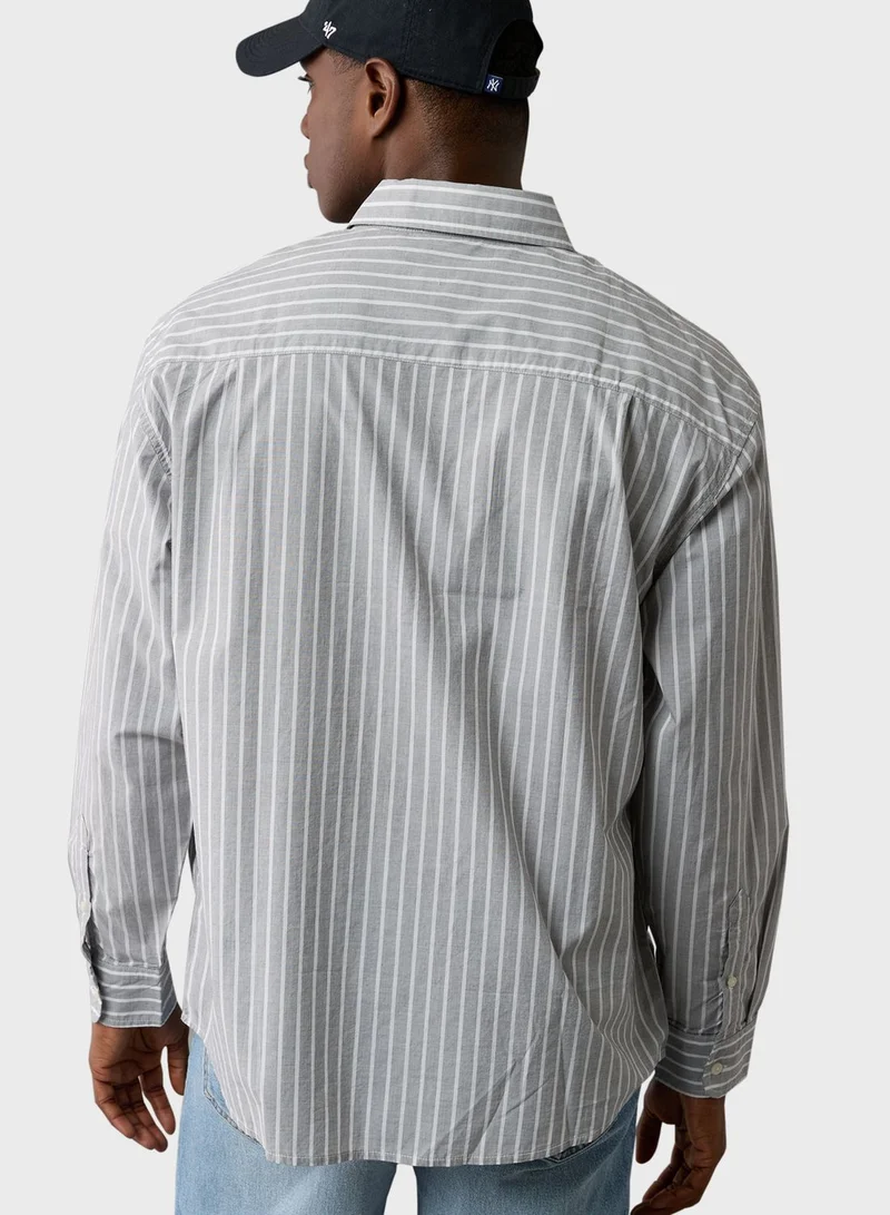 American Eagle Stripe Deatiled Regular Fit Poplin Shirt