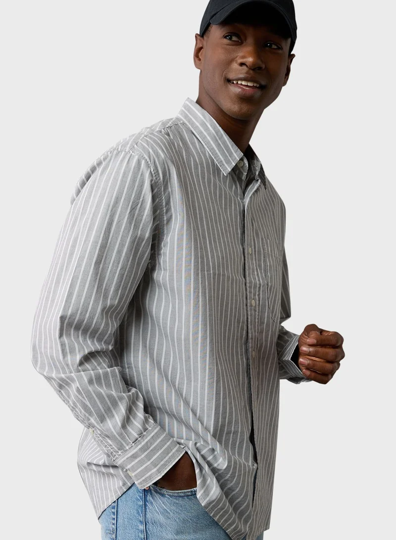 American Eagle Stripe Deatiled Regular Fit Poplin Shirt
