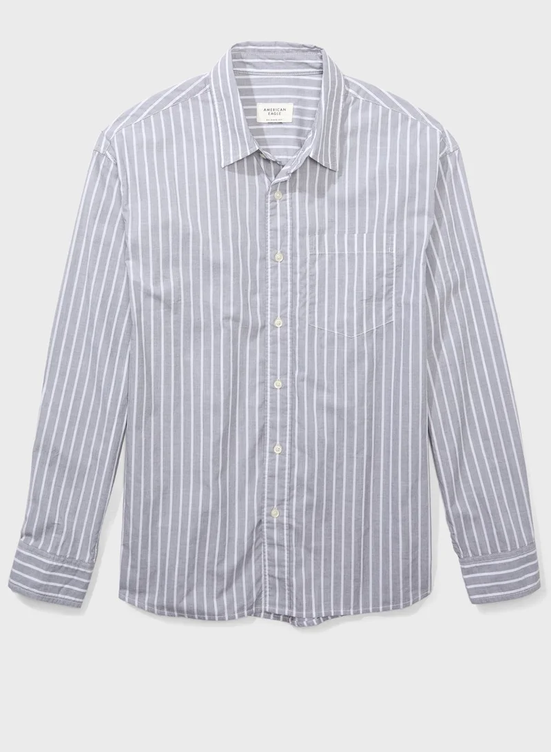American Eagle Stripe Deatiled Regular Fit Poplin Shirt