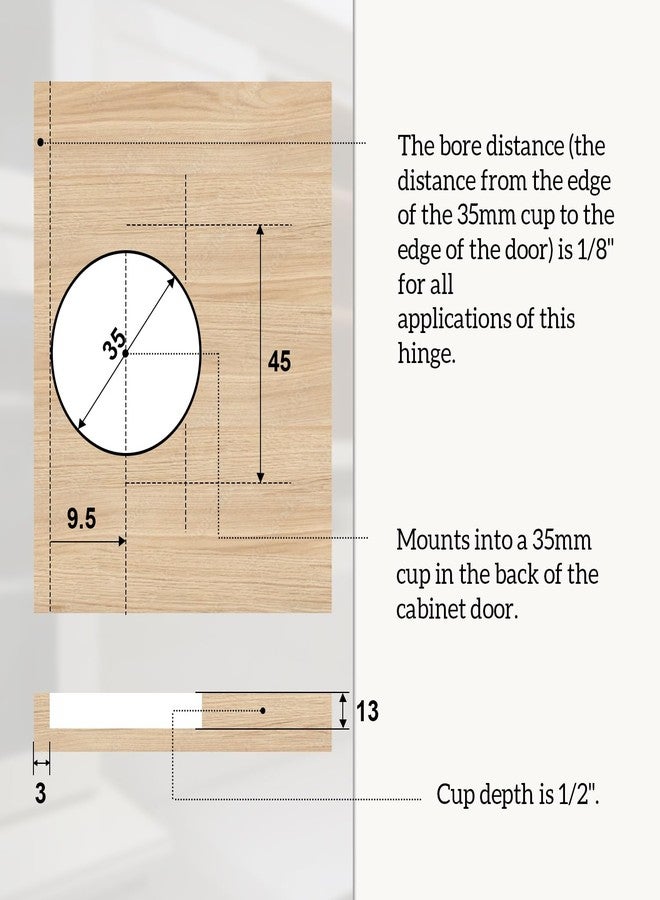 Quini Replacement for Blum 110 Cabinet Hinges, Hinge Back Model 30.310-11.02, Blum 110 Degrees Screw On Compact 33 Hinge for Cabinet Doors, Without Mounting Plate and Screws (8 Pack) - Image 4