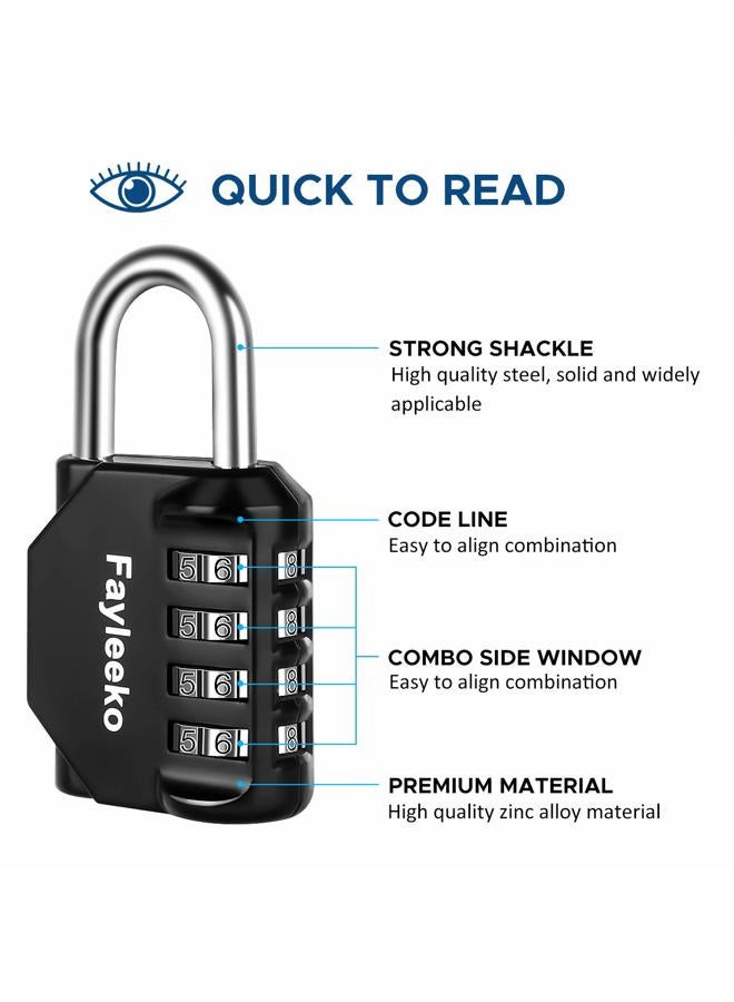Fayleeko Combination Lock, 4 Digit Padlock for School Gym Sports Locker, Fence, Toolbox, Case, Hasp Cabinet Storage (2 Pack, Black) - Image 3