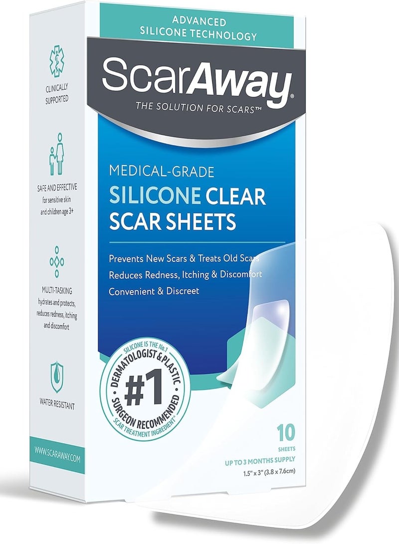 ScarAway Clear Silicone Scar Sheets, White, 10 Count - Image 1