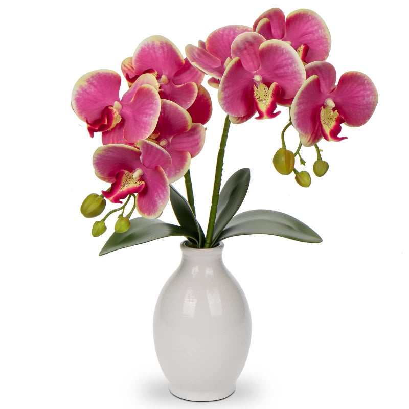 Briful Pink Orchids Artificial Flowers 16 Faux Orchids in Ceramic Vase Fake Orchid Arrangement for Home Office Room Table Centerpieces Kitchen Elegant Decor Indoor