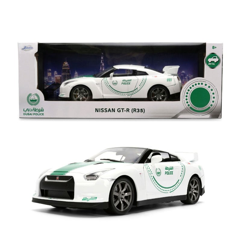 Jada Metal 2009 Nissan GT-R (R35) Dubai Police Die-Cast Car (1:18, White) - Image 1