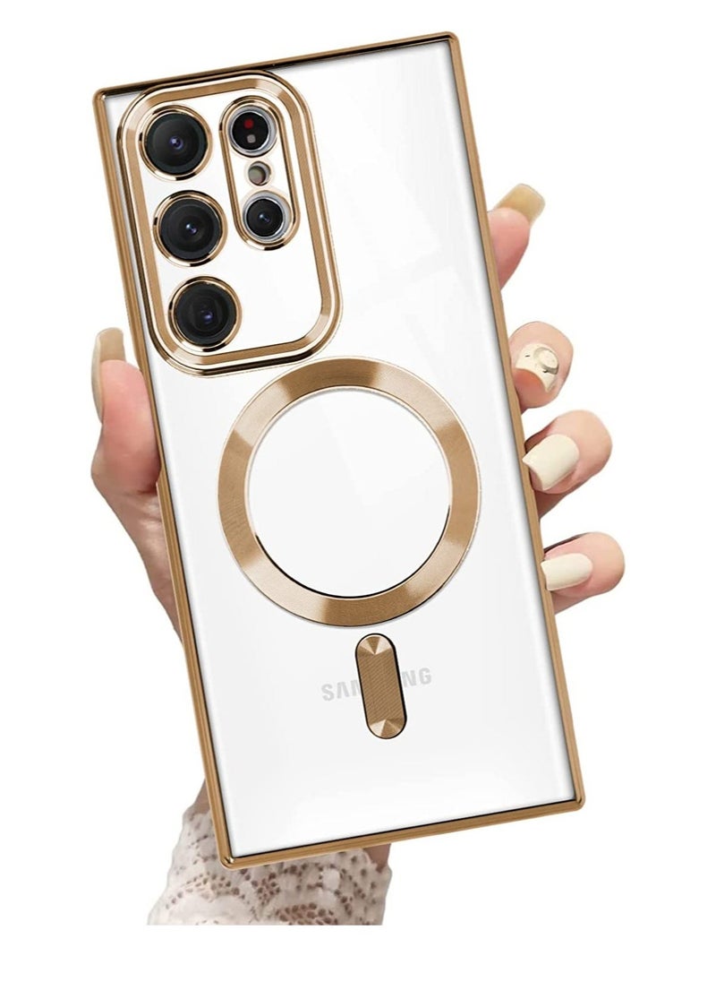 Raxoom Magnetic Clear Case for Galaxy S23 Ultra Case,Compatible with MagSafe, Love Heart Design Electroplated Case Soft TPU Shockproof Full Camera Lens Protective Case for Samsung Galaxy S23 Ultra - Image 1