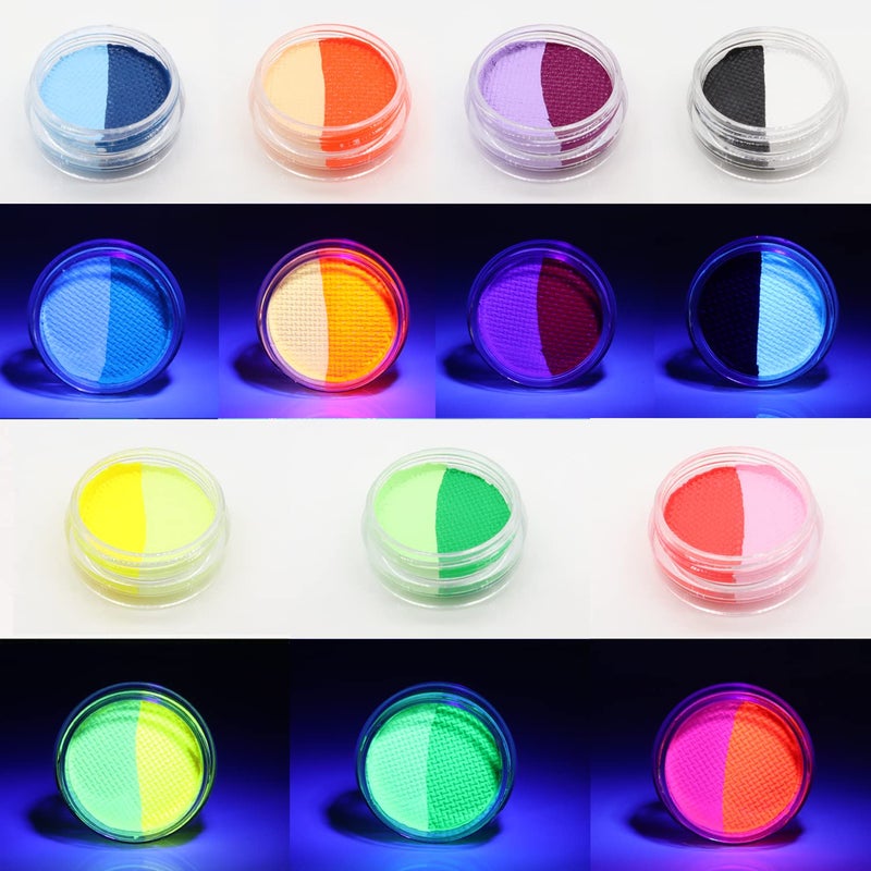 ONMAY Water Activated Split Cake Eyeliner, UV Blacklight Glow Fluorescent Paint, Onmay 14 Bright Color Retro Graphic Hydra Eye Liner, Body Face Paint, Halloween Makeup (14color) - Image 4