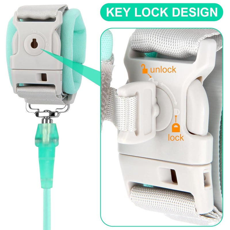 Blisstime Toddler Leash, 2 Pack Kid Leash Anti Lost Wrist Link with Key Lock Baby Leash Harness for Toddler (Mint Green+Pink) - Image 3