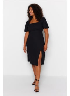 Black Slit Knitted Dress TBBSS23AH00280