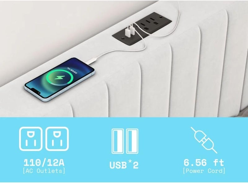 Comfynest Velvet Upholstered Tufted Bed with Charging Station - Image 5