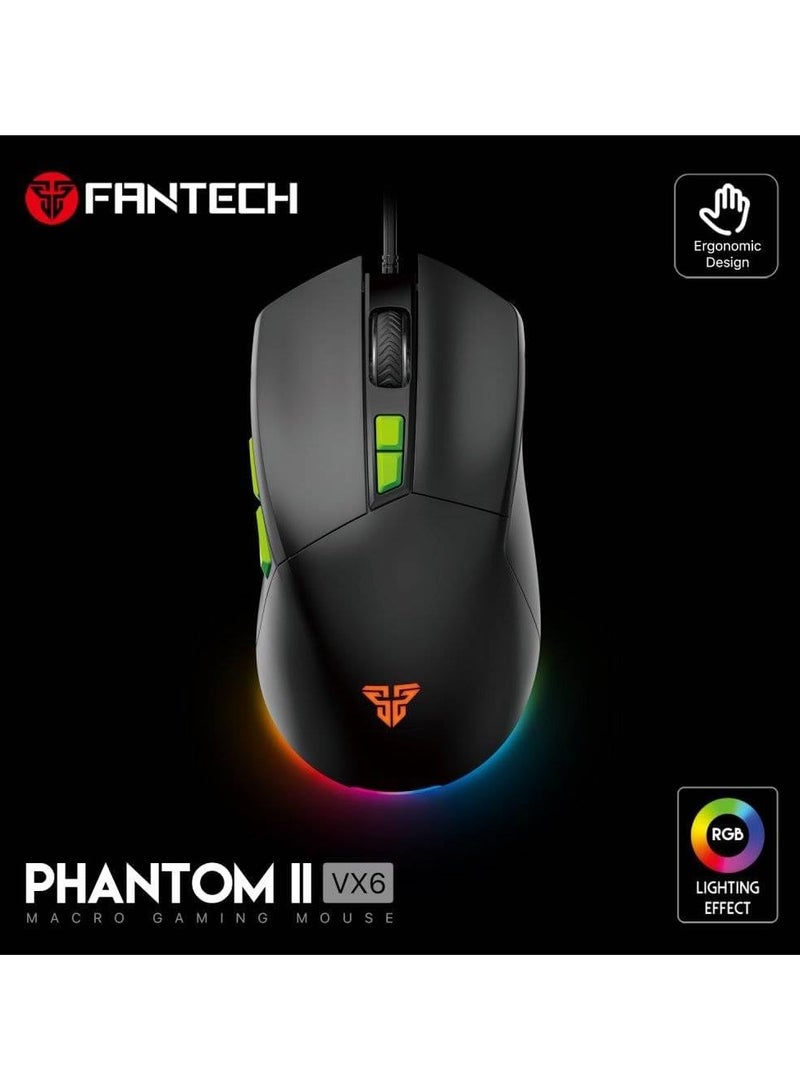 لماوس الألعاب FANTECH VX6 PHANTOM II ماكرو - ماوس سلكي USB RGB - 7200 نقطة في البوصة - إضاءة LED RGB - 7D ماكرو قابل للبرمجة - مع برنامج (أسود) - Image 3
