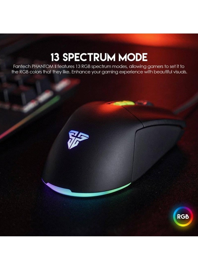 لماوس الألعاب FANTECH VX6 PHANTOM II ماكرو - ماوس سلكي USB RGB - 7200 نقطة في البوصة - إضاءة LED RGB - 7D ماكرو قابل للبرمجة - مع برنامج (أسود) - Image 1