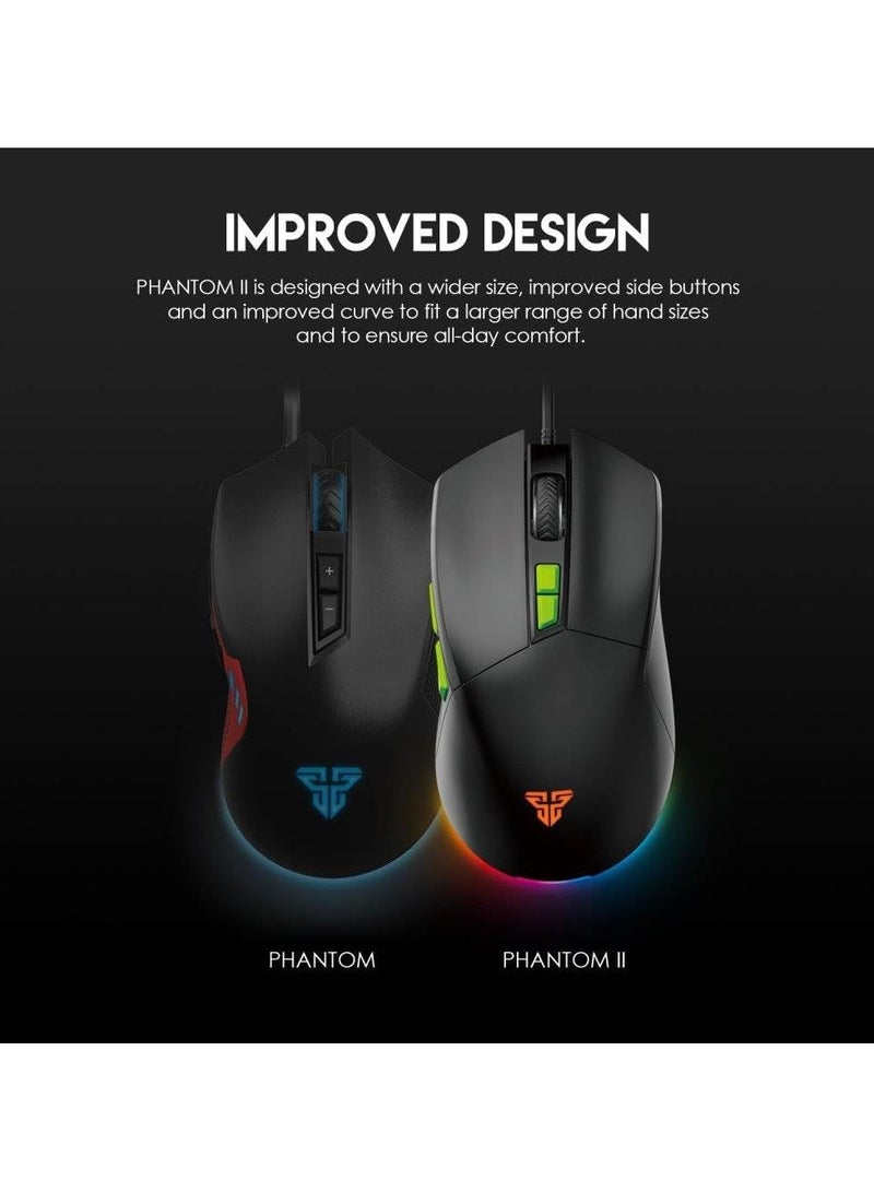 لماوس الألعاب FANTECH VX6 PHANTOM II ماكرو - ماوس سلكي USB RGB - 7200 نقطة في البوصة - إضاءة LED RGB - 7D ماكرو قابل للبرمجة - مع برنامج (أسود) - Image 2