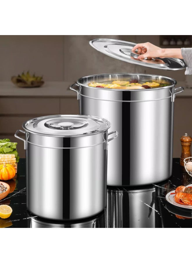 All-round Quanshi Stainless Steel Bucket With Lid 45*45cm Thickened Water Storage Bucket Braised Meat Large Soup Pot Canteen Hotel Catering Commercial Use - Image 1