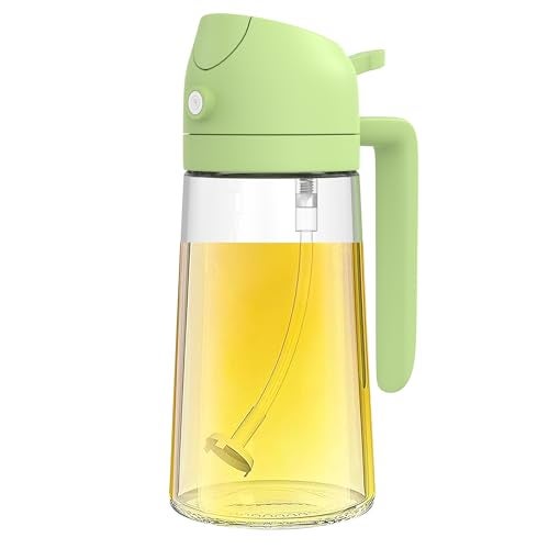 PRIME PICK Cook Pro Oil Dispenser Bottle Glass 2 in 1 Oil Sprayer Adjustable Nozzle Leak Proof Food Grade Cooking Baking Air Fryer BBQ Use Green 470 ml - Image 1