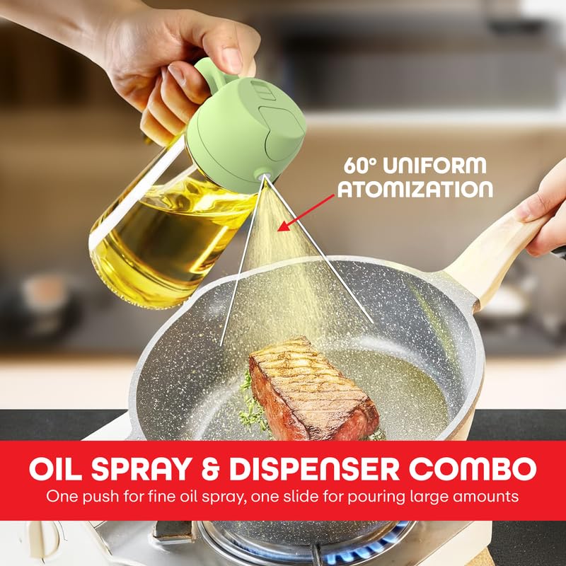PRIME PICK Cook Pro Oil Dispenser Bottle Glass 2 in 1 Oil Sprayer Adjustable Nozzle Leak Proof Food Grade Cooking Baking Air Fryer BBQ Use Green 470 ml - Image 4