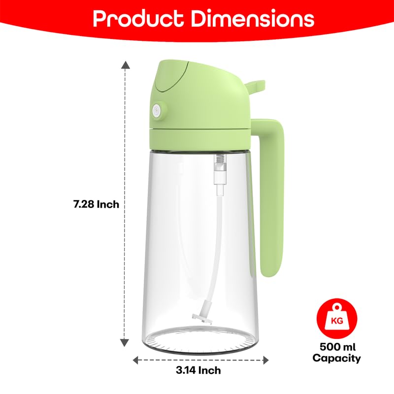 PRIME PICK Cook Pro Oil Dispenser Bottle Glass 2 in 1 Oil Sprayer Adjustable Nozzle Leak Proof Food Grade Cooking Baking Air Fryer BBQ Use Green 470 ml - Image 2